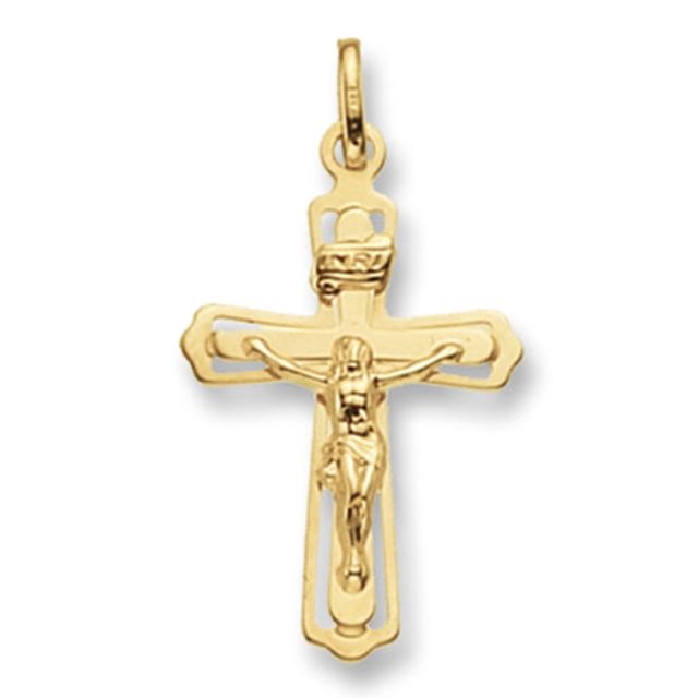 Buy 9ct Gold Flat Crucifix Pendant On A Belcher Necklace by World of Jewellery