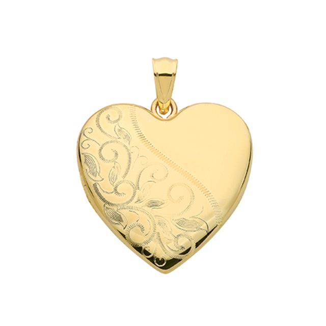 Buy 9ct Gold Fancy Half Leaf Engraved Heart Locket On A Belcher Necklace by World of Jewellery