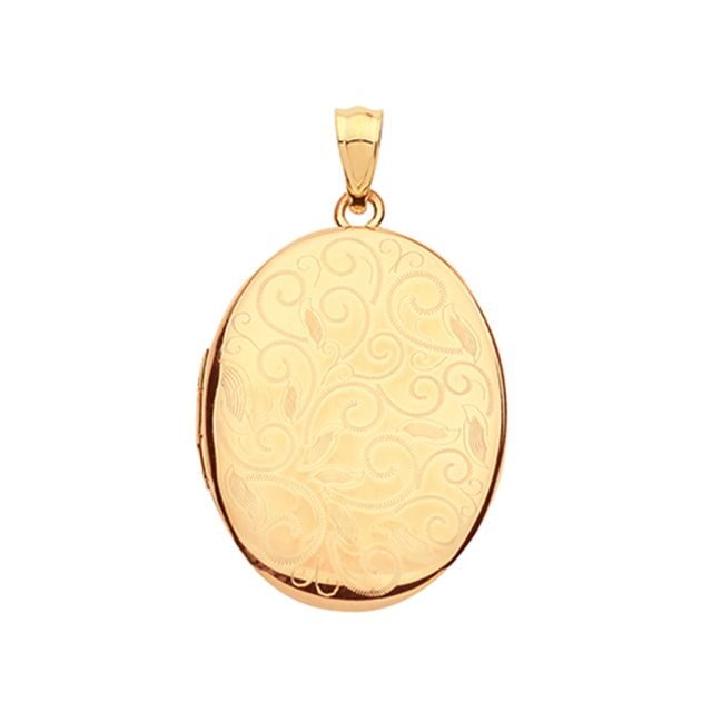 Buy 9ct Gold Elegant Full Patterned Engraved Oval Locket On A Belcher Necklace by World of Jewellery