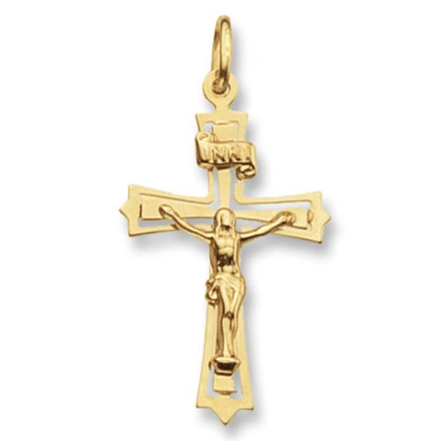 Buy 9ct Gold Flat Crucifix Pendant On A Belcher Necklace by World of Jewellery