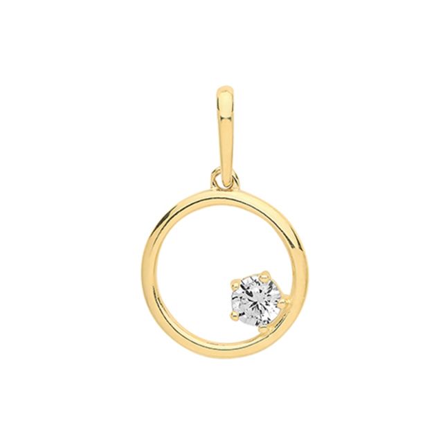 Buy 9ct Gold Single Cubic Zirconia Round Cut Out Pendant On A Belcher Necklace by World of Jewellery