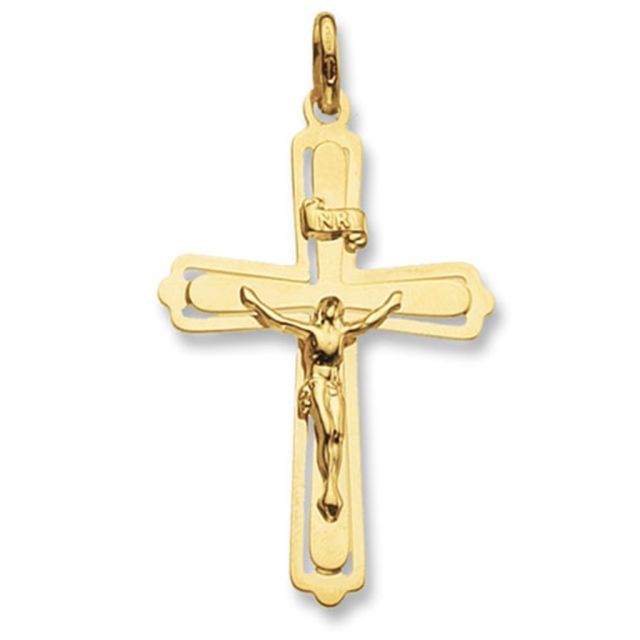 Buy 9ct Gold Flat Crucifix Pendant On A Belcher Necklace by World of Jewellery