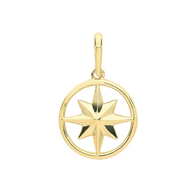 Buy Children's 9ct Gold Plain Compass Rose Pendant On A Prince of Wales Necklace by World of Jewellery