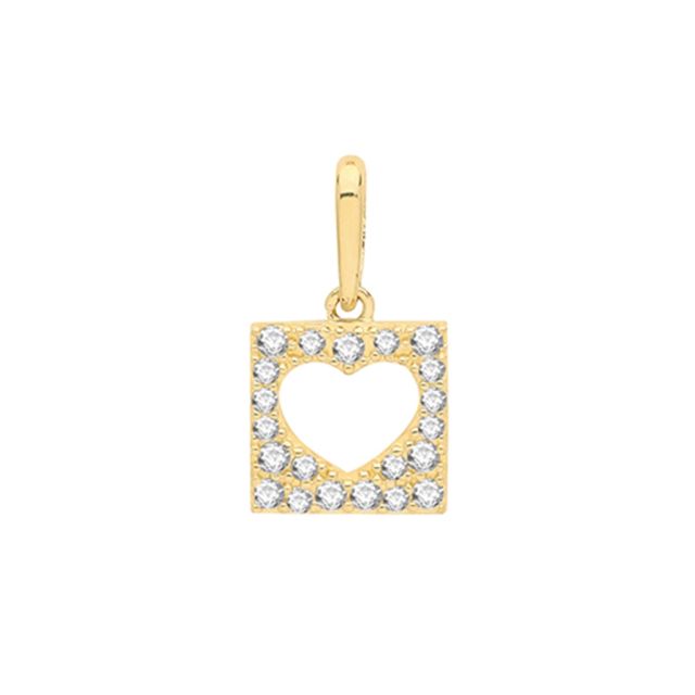 Buy 9ct Gold Cubic Zirconia Cut Out Heart Square Pendant On A Belcher Necklace by World of Jewellery
