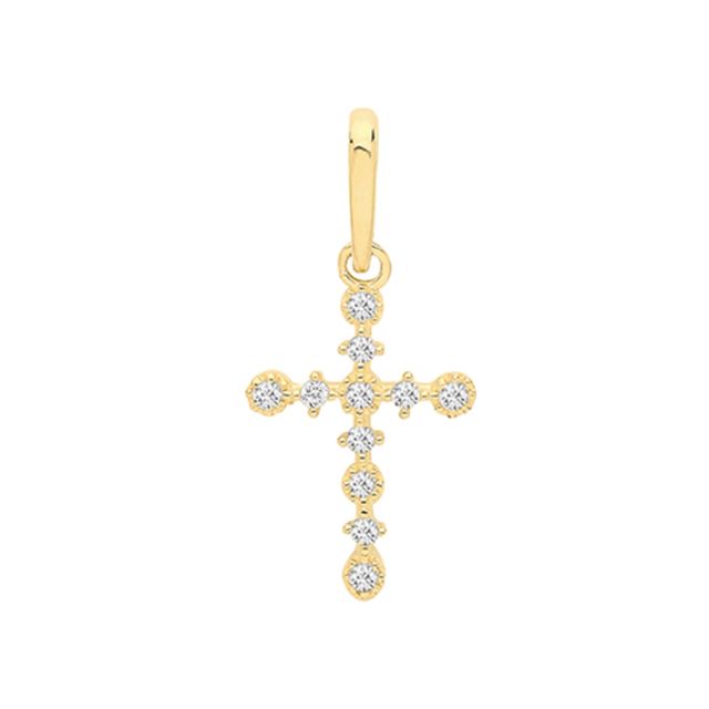 Buy 9ct Gold Cubic Zirconia Fancy Cross Pendant On A Belcher Necklace by World of Jewellery