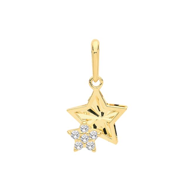 Buy 9ct Gold Cubic Zirconia Double Star Pendant On A Belcher Necklace by World of Jewellery