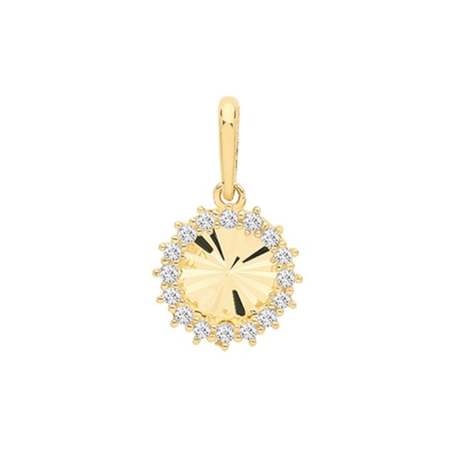 Buy 9ct Gold Cubic Zirconia Fancy Round Pendant On A Belcher Necklace by World of Jewellery