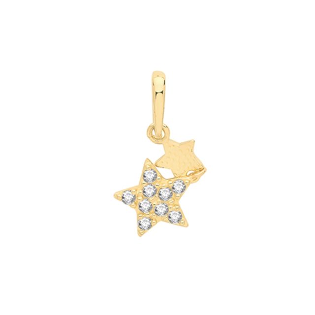 Buy 9ct Gold Cubic Zirconia Fancy Double Star Pendant On A Belcher Necklace by World of Jewellery