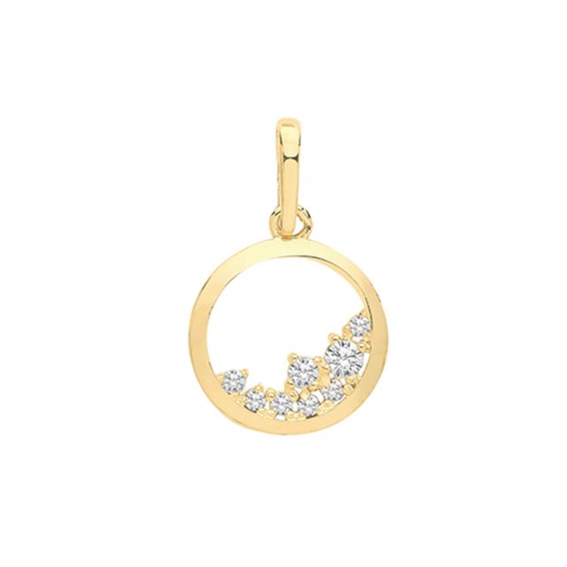 Buy 9ct Gold Fancy Cubic Zirconia Circle Pendant On A Belcher Necklace by World of Jewellery