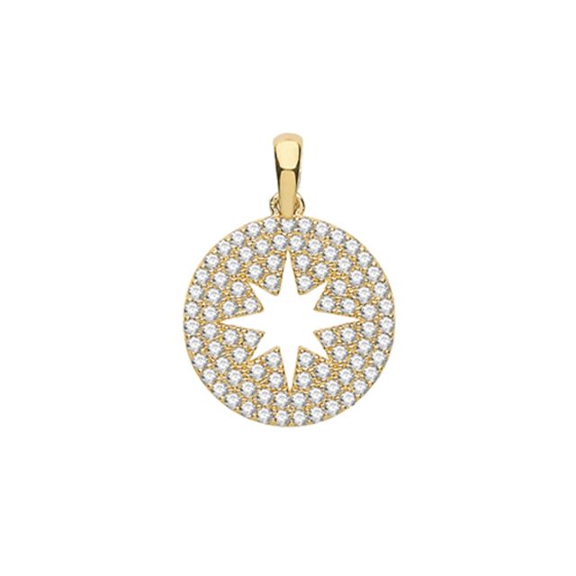 Buy 9ct Gold Cubic Zirconia Round Star Pendant On A Belcher Necklace by World of Jewellery