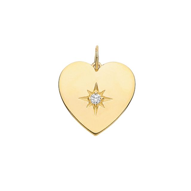 Buy 9ct Gold Medium Cubic Zirconia Single Stone Heart Pendant On A Belcher Necklace by World of Jewellery