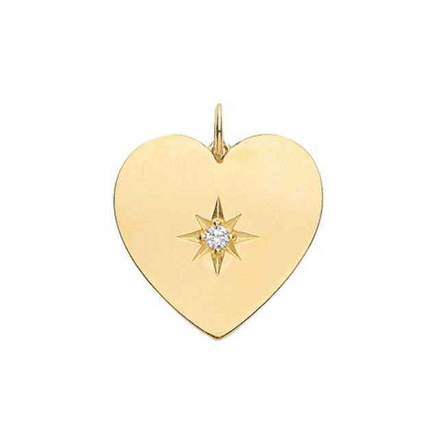 Buy Men's 9ct Gold Large Cubic Zirconia Single Stone Heart Pendant On A Curb Necklace by World of Jewellery