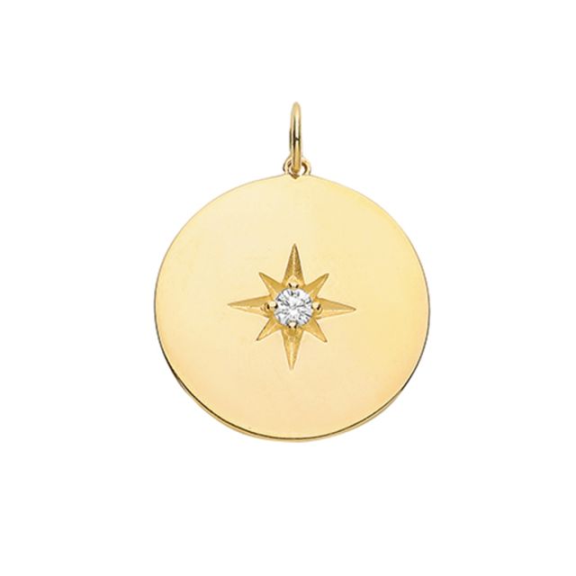 Buy 9ct Gold Large Cubic Zirconia Single Stone Disk Pendant On A Belcher Necklace by World of Jewellery