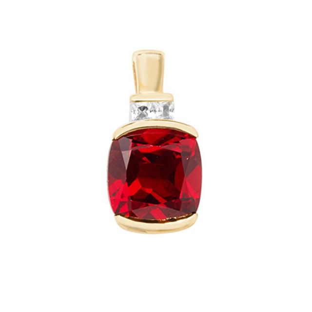 Buy 9ct Gold Created Ruby and White Sapphire Cushion Pendant On A Belcher Necklace by World of Jewellery