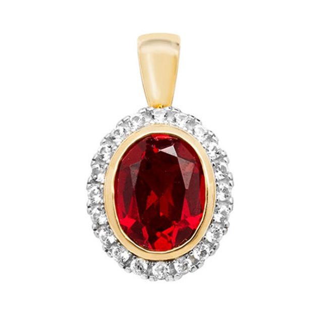 Buy 9ct Gold Created Ruby and White Sapphire Oval Pendant On A Belcher Necklace by World of Jewellery