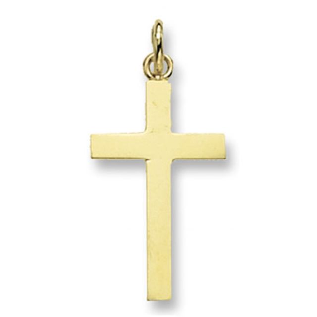 Buy Men's 9ct Gold Flat Plain Cross Pendant On A Curb Necklace by World of Jewellery
