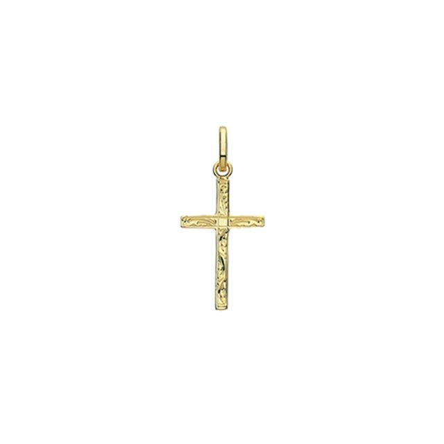 Buy 9ct Gold 20MM Engraved Cross Pendant On A Belcher Necklace by World of Jewellery