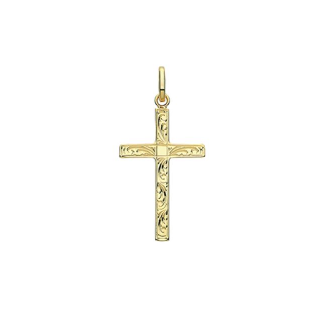 Buy 9ct Gold 27MM Engraved Cross Pendant On A Belcher Necklace by World of Jewellery