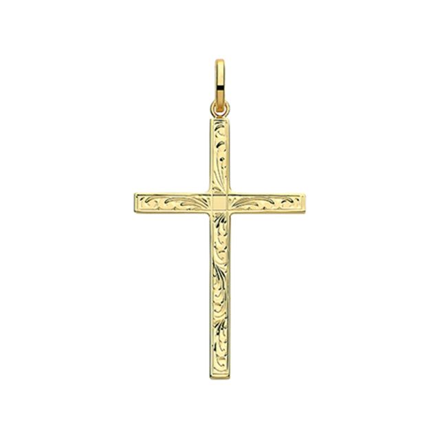 Buy 9ct Gold 38MM Engraved Cross Pendant On A Belcher Necklace by World of Jewellery