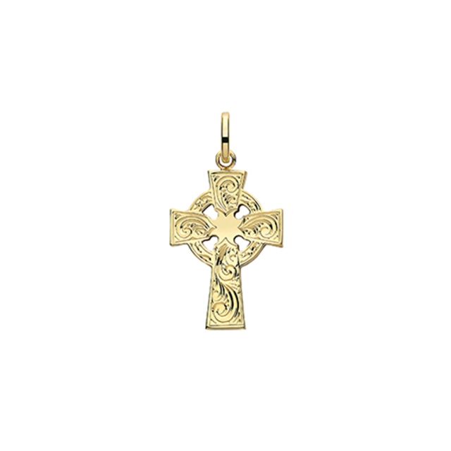 Buy 9ct Gold 23MM Fancy Celtic Engraved Cross Pendant On A Belcher Necklace by World of Jewellery