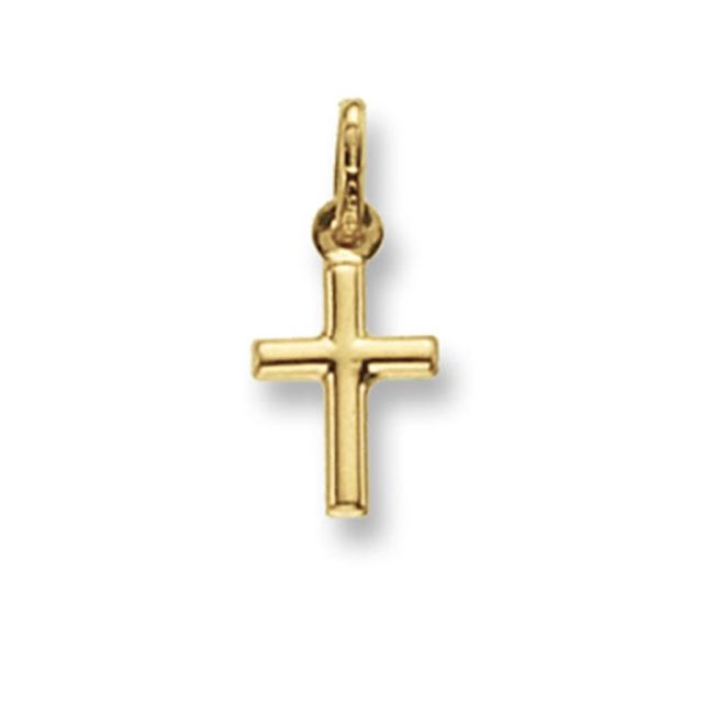 Buy Men's 9ct Gold Plain Tubular Cross Pendant On A Curb Necklace by World of Jewellery