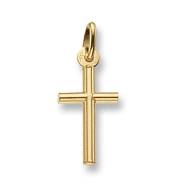 Buy Men's 9ct Gold Plain Tubular Cross Pendant On A Curb Necklace by World of Jewellery