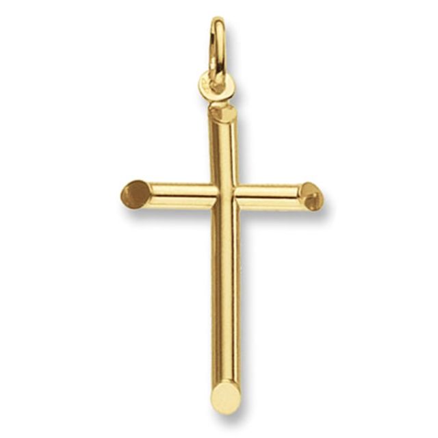Buy Men's 9ct Gold Plain Tubular Cross Pendant On A Curb Necklace by World of Jewellery