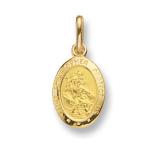 Buy Men's 9ct Gold Oval St Christopher Pendant On A Curb Necklace by World of Jewellery