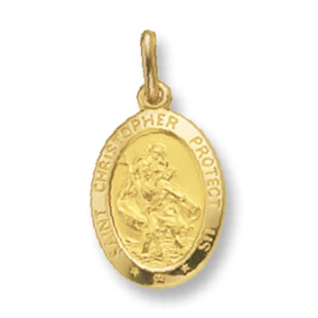 Buy Men's 9ct Gold Oval St Christopher Pendant On A Curb Necklace by World of Jewellery