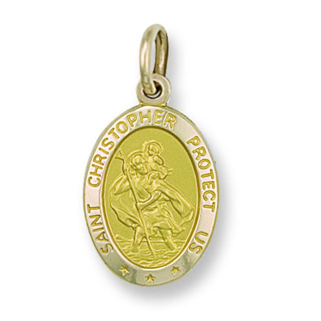 Buy Men's 9ct Gold Oval St Christopher Pendant On A Curb Necklace by World of Jewellery