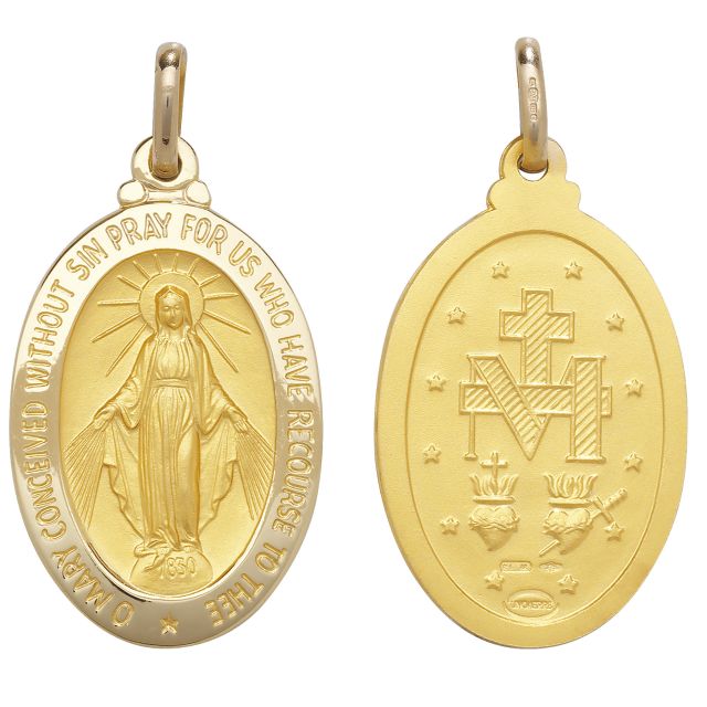 Buy Children's 9ct Gold Double Sided Oval Miraculous Pendant On A Prince of Wales Necklace by World of Jewellery