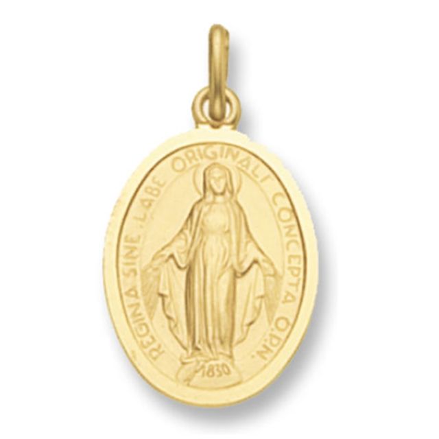 Buy 9ct Gold Oval Miraculous Pendant On A Belcher Necklace by World of Jewellery