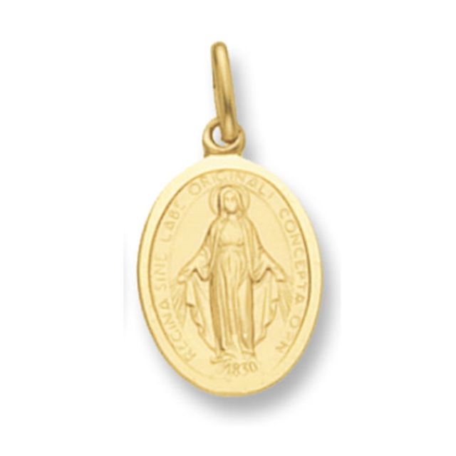 Buy 9ct Gold Oval Miraculous Pendant On A Belcher Necklace by World of Jewellery