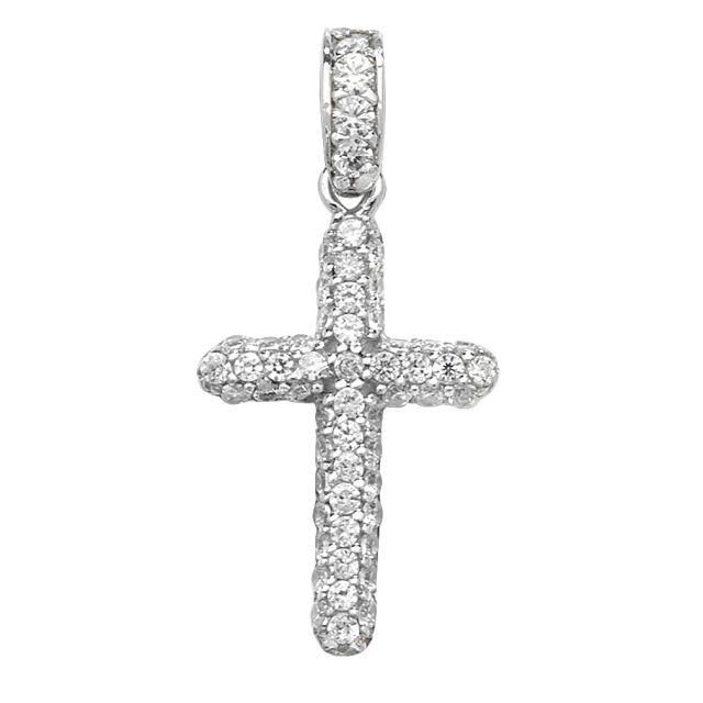 Buy Men's 9ct White Gold Cubic Zirconia Cross Pendant On A Curb Necklace by World of Jewellery