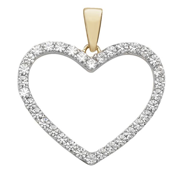 Buy 9ct Gold Cubic Zirconia Heart Pendant On A Belcher Necklace by World of Jewellery