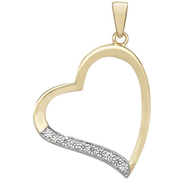Buy 9ct Gold Cubic Zirconia Heart Pendant On A Belcher Necklace by World of Jewellery
