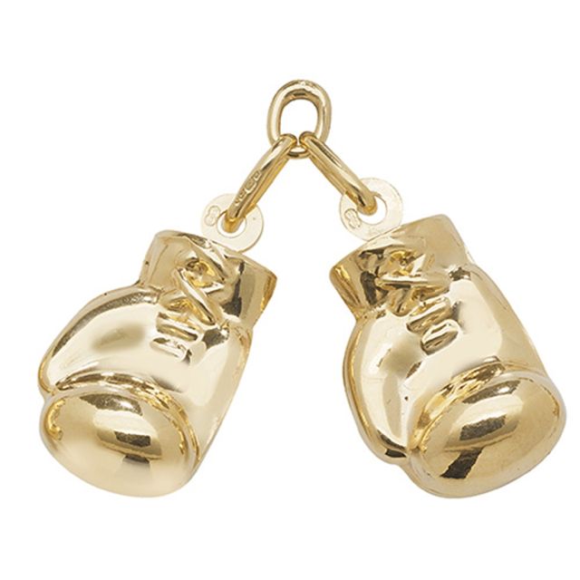 Buy 9ct Gold Large Double Plain Boxing Gloves Pendant On A Belcher Necklace by World of Jewellery