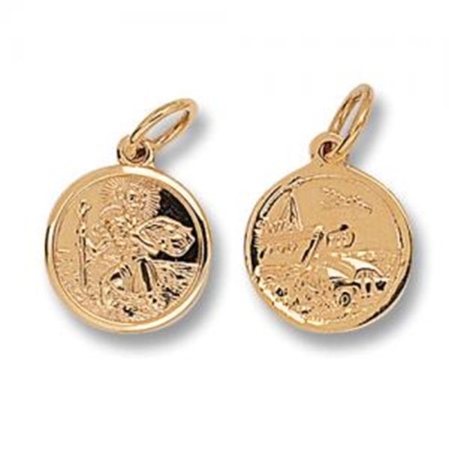 Buy 9ct Gold Round Double Sided St Christopher Pendant On A Belcher Necklace by World of Jewellery