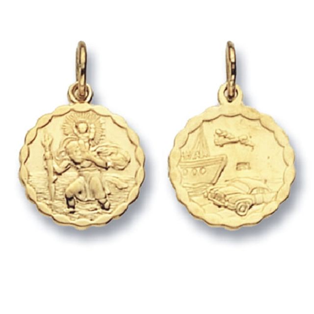 Buy 9ct Gold Round Double Sided St Christopher Pendant On A Belcher Necklace by World of Jewellery
