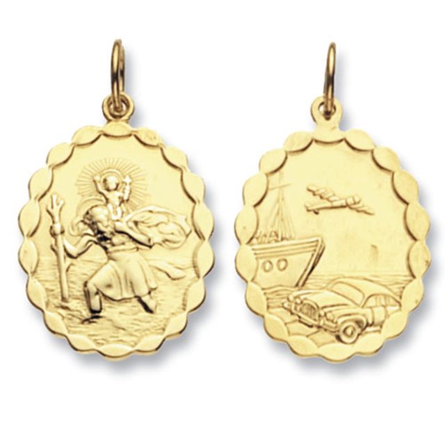 Buy 9ct Gold Oval Double Sided St Christopher Pendant On A Belcher Necklace by World of Jewellery