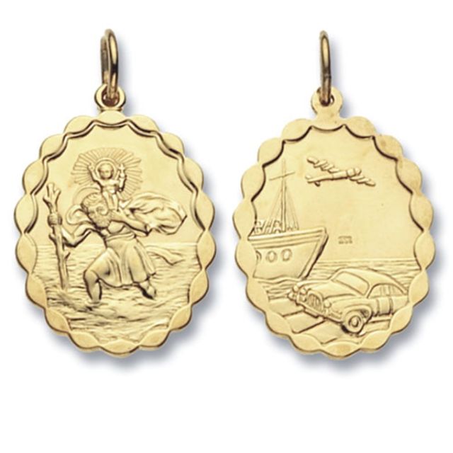 Buy 9ct Gold Oval Double Sided St Christopher Pendant On A Belcher Necklace by World of Jewellery
