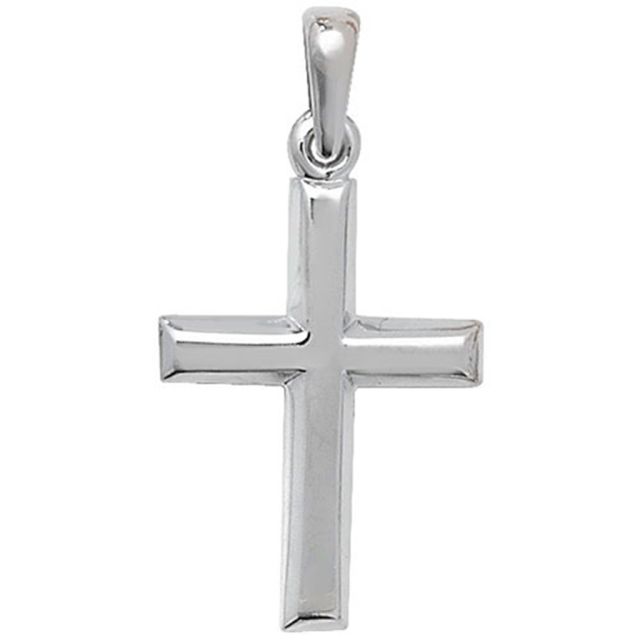Buy Children's 9ct White Gold Plain Cross Pendant On A Prince of Wales Necklace by World of Jewellery