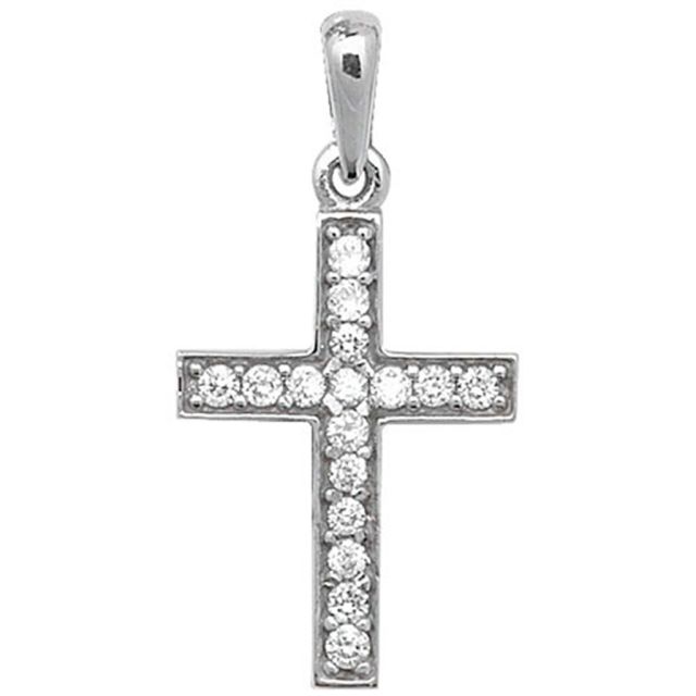 Buy Children's 9ct White Gold Cubic Zirconia Cross Pendant On A Prince of Wales Necklace by World of Jewellery