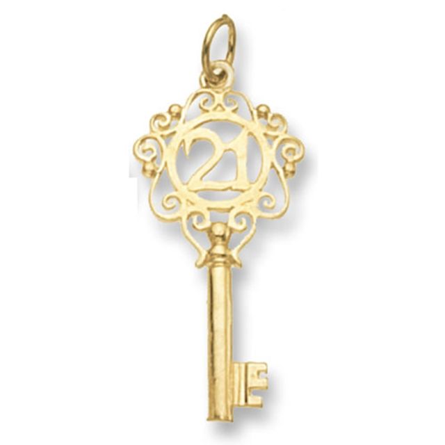 Buy 9ct Gold 21st Key Pendant On A Belcher Necklace by World of Jewellery