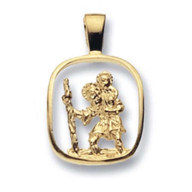Buy 9ct Gold Cut Out St Christopher Pendant On A Belcher Necklace by World of Jewellery