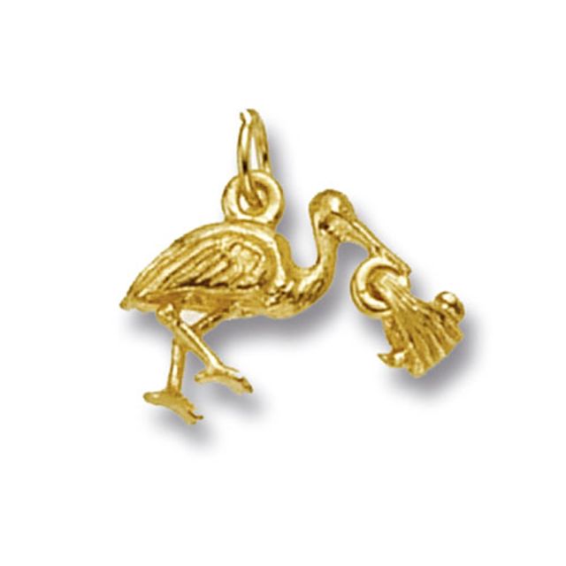 Buy Men's 9ct Gold Stork & Baby Pendant On A Curb Necklace by World of Jewellery