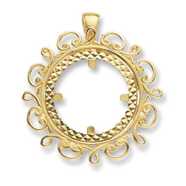 Buy 9ct Gold Fancy Round Full Coin Mount Pendant On A Belcher Necklace by World of Jewellery