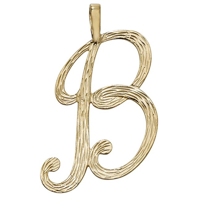 Buy 9ct Gold Bark Patterned Script Initial B Pendant On A Belcher Necklace by World of Jewellery