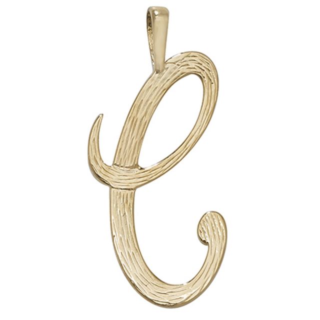Buy 9ct Gold Bark Patterned Script Initial C Pendant On A Belcher Necklace by World of Jewellery