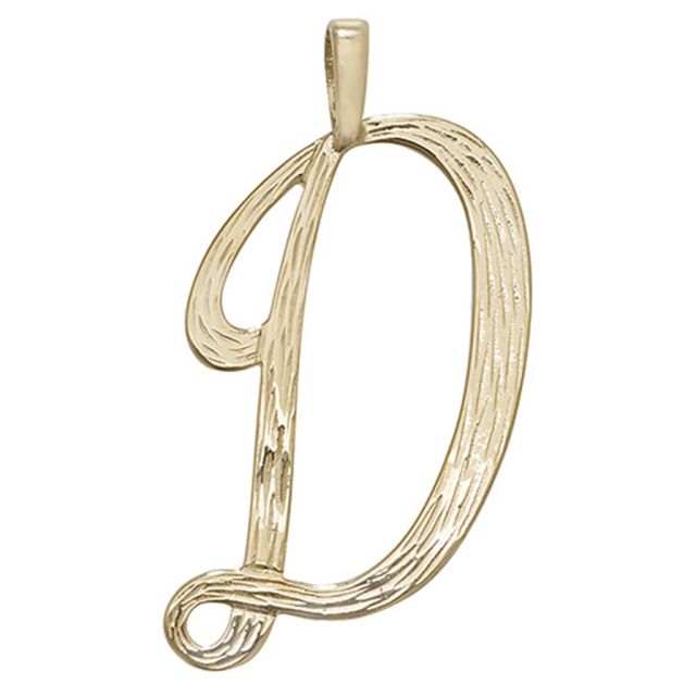 Buy 9ct Gold Bark Patterned Script Initial D Pendant On A Belcher Necklace by World of Jewellery